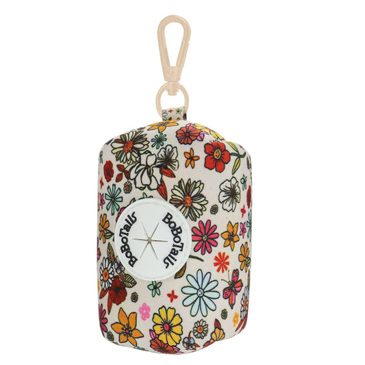 Bobotails Flower Love collection Poop bag Holder lightweight pouch with zipper to hold waste bags and Carabiner on the leash backpack harness
