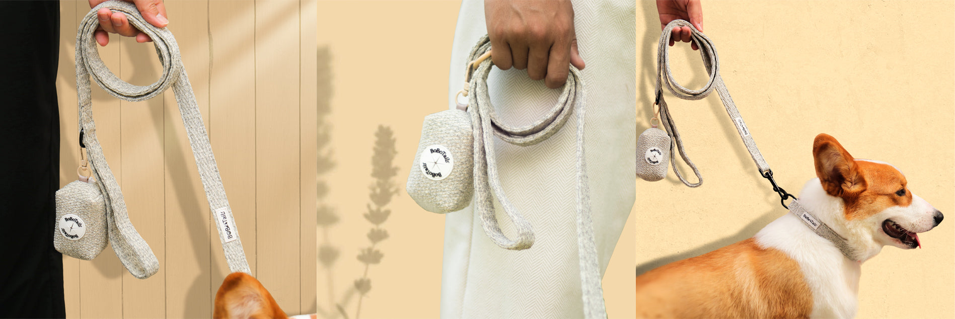 chunky knitted dog leash with poop bag holder for small and medium dog