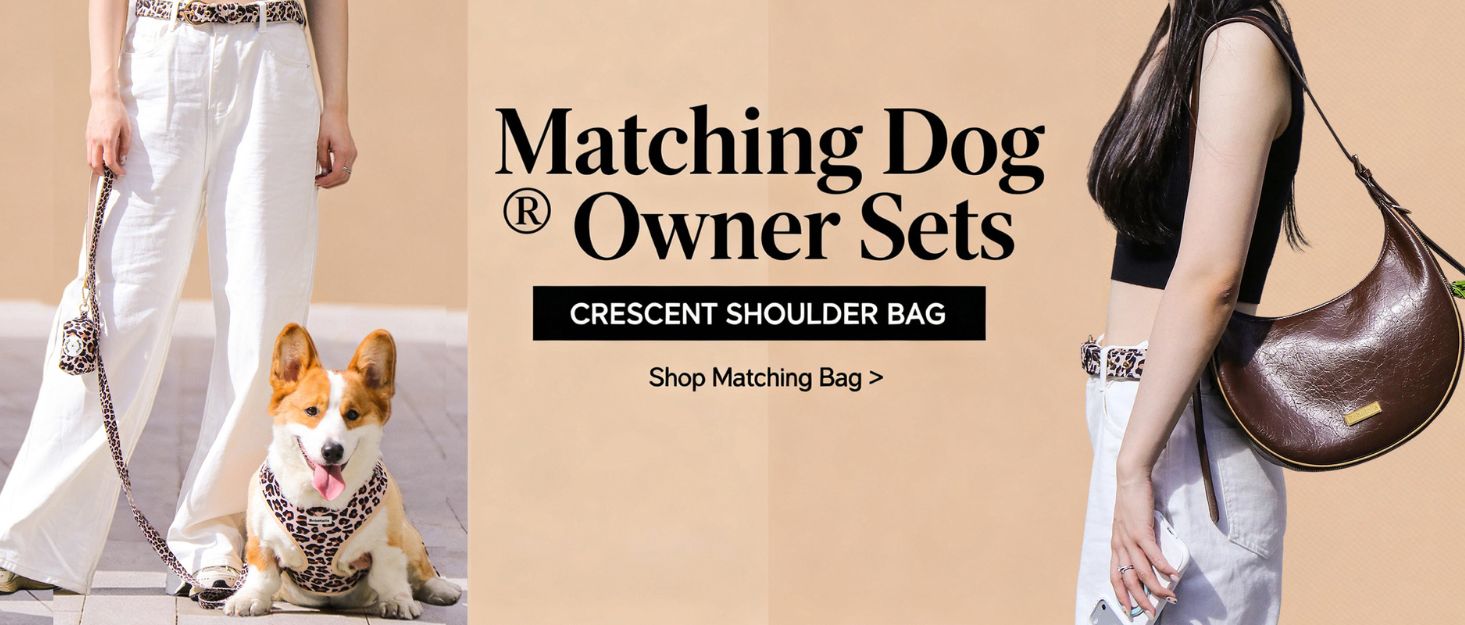 Crescent shoulder bag matching dog and owner accessories for everyday dog walks