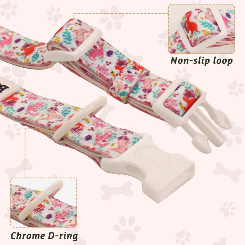 dinosaur printed cute dog collars for females matching the harness and owner accessories for daily dog walks