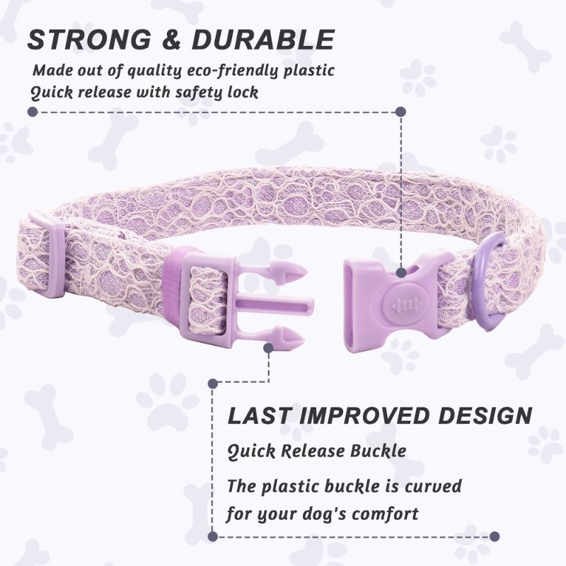 lavender lace training collars for dogs designed to match the harness and owner accessories in a coordinated system