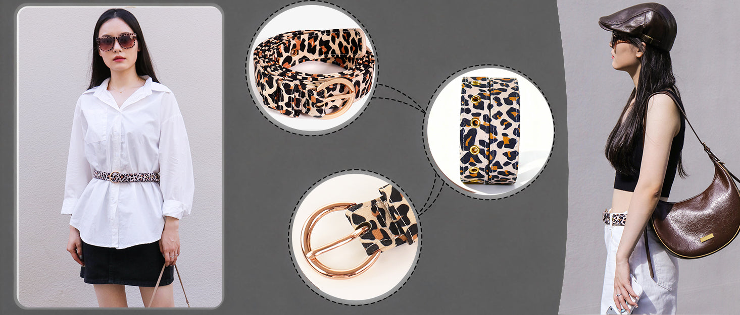 leopard print integrated pet lifestyle woman belt and cresent bag