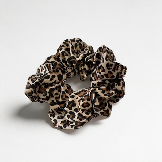 Leopard print scrunchie matching dog harness for dog mom