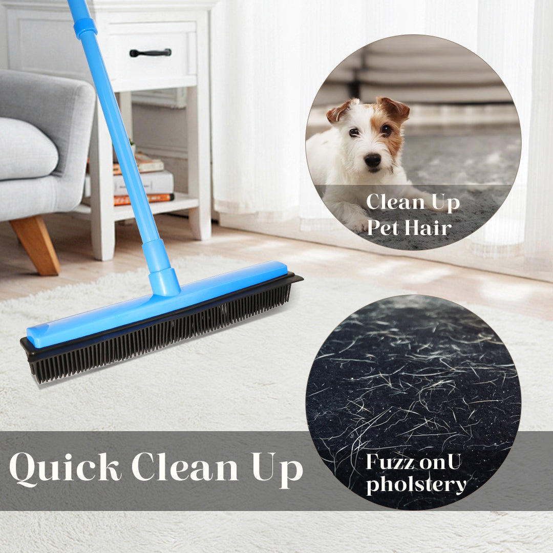 Rubber Broom with Squeegee for Carpet Pet Hair Remover