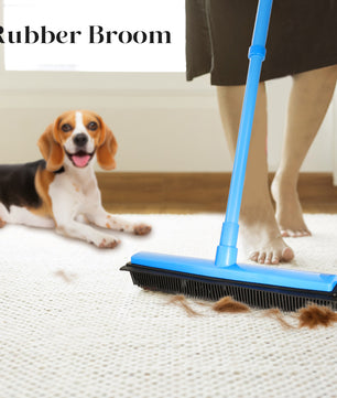 Rubber Broom with Squeegee for Carpet Pet Hair Remover