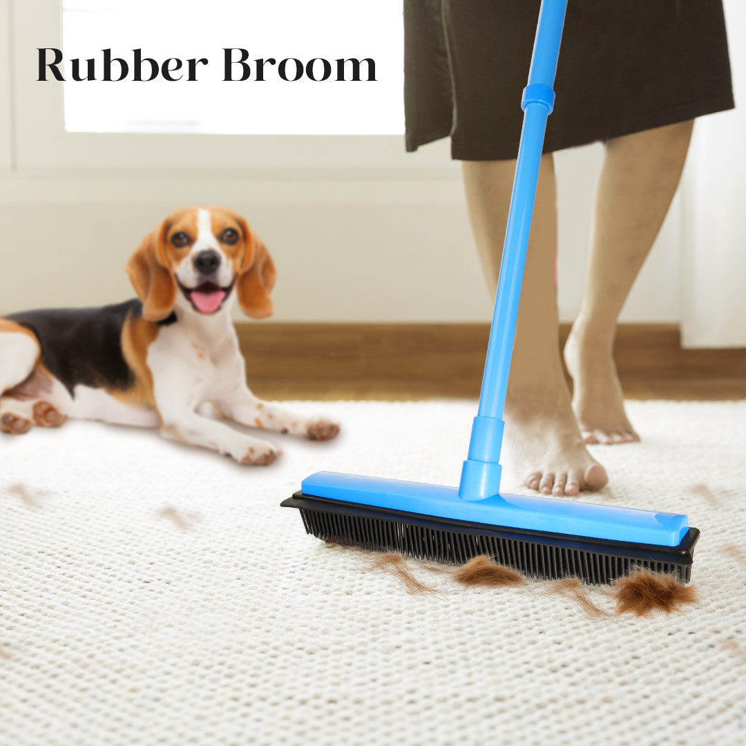 Rubber Broom with Squeegee for Carpet Pet Hair Remover