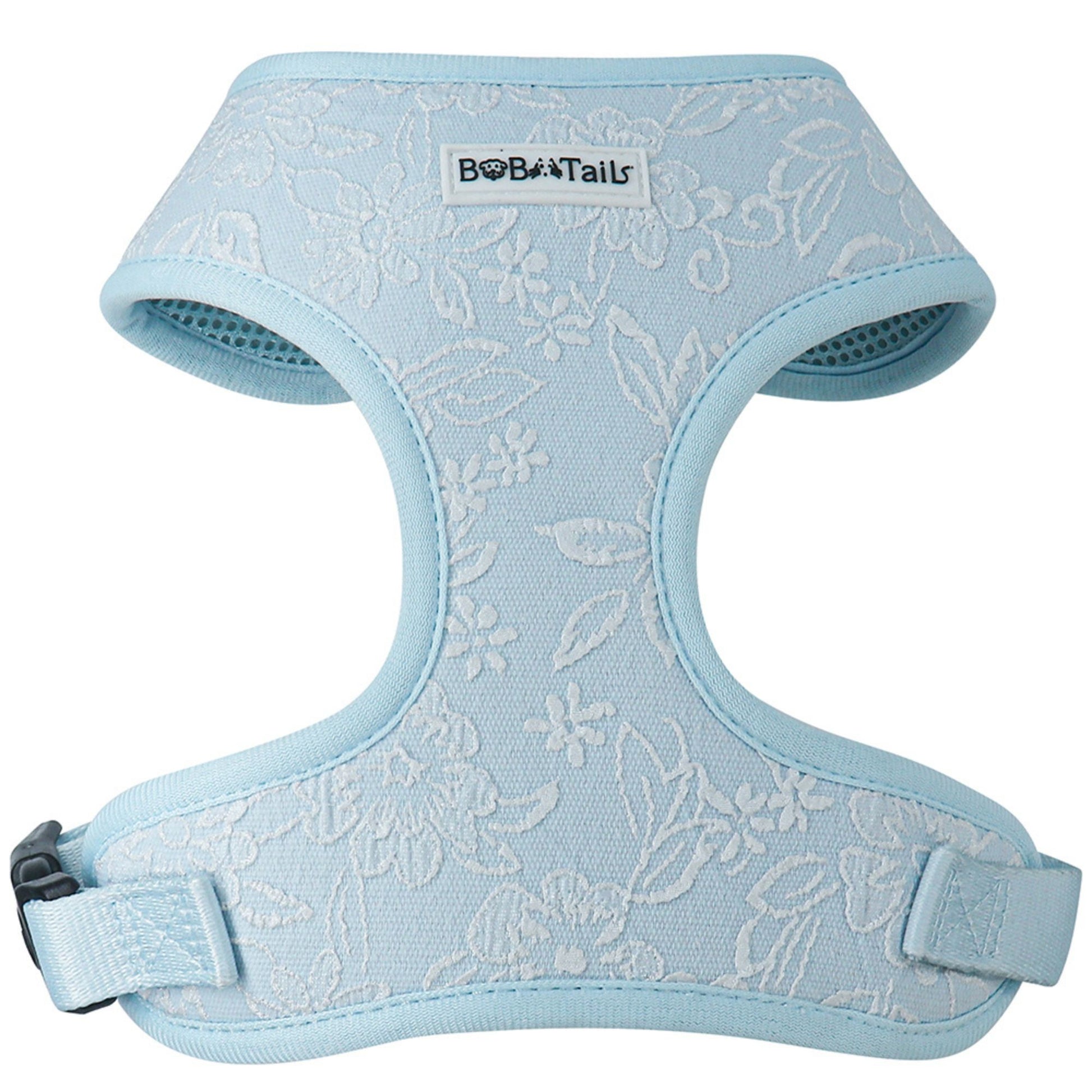 Morning Glory Blue 4-Piece Set – Floral Harness, Leash, Collar & Poop Bag Holder