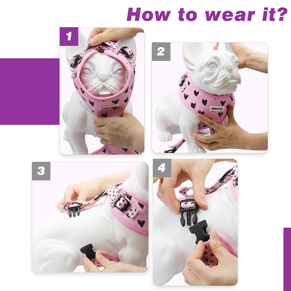 Bobotails Dog Harness, No-Pull Pet Harness with Leash Clips, Adjustable Soft Padded Dog Harness, Airmesh Breatheable Pet Cotton material Vest for hiking,travelling,outdoor activities