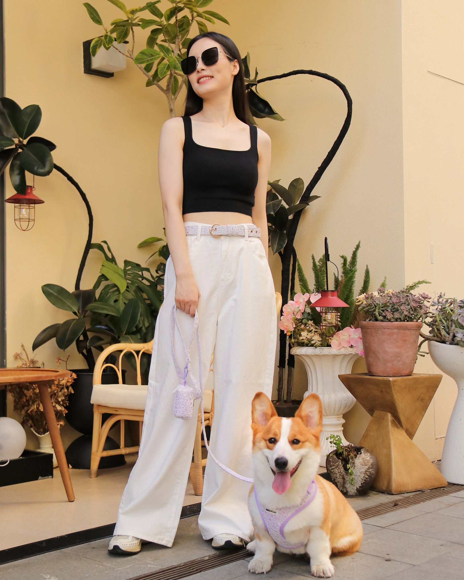 lavender lace women's belts designer as part of a coordinated dog and owner accessory system