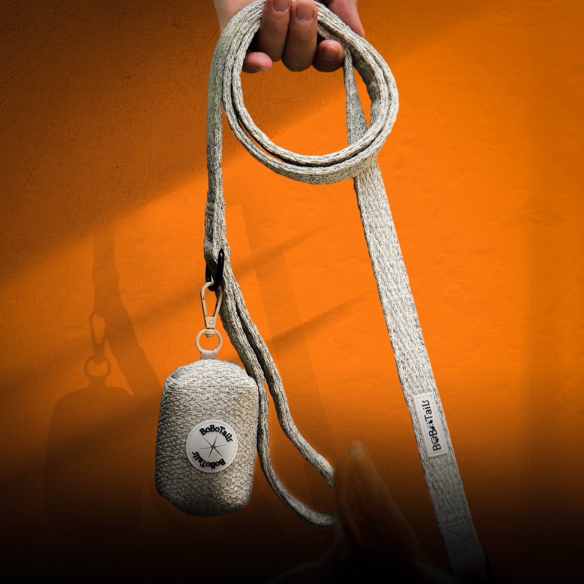 Chunky knitted Dog leash with poop bag holder for small and medium size dog