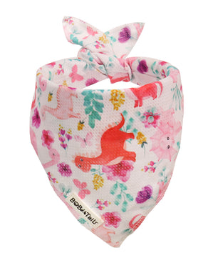 Dinosaur Printed Dog Bandana  designed to match the harness and owner accessories in a coordinated system