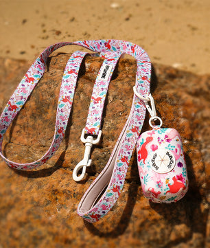 dinosaur printed trash bag holder dispenser matching the  harness and owner accessories for daily dog walks