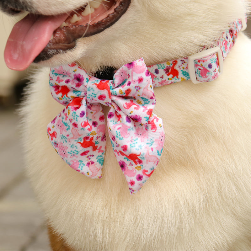 Dinosaur Printed small dog bow tie collarmatching the  harness and owner accessories for daily dog walks