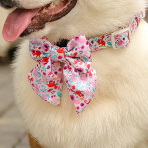 Dinosaur Printed small dog bow tie collarmatching the  harness and owner accessories for daily dog walks