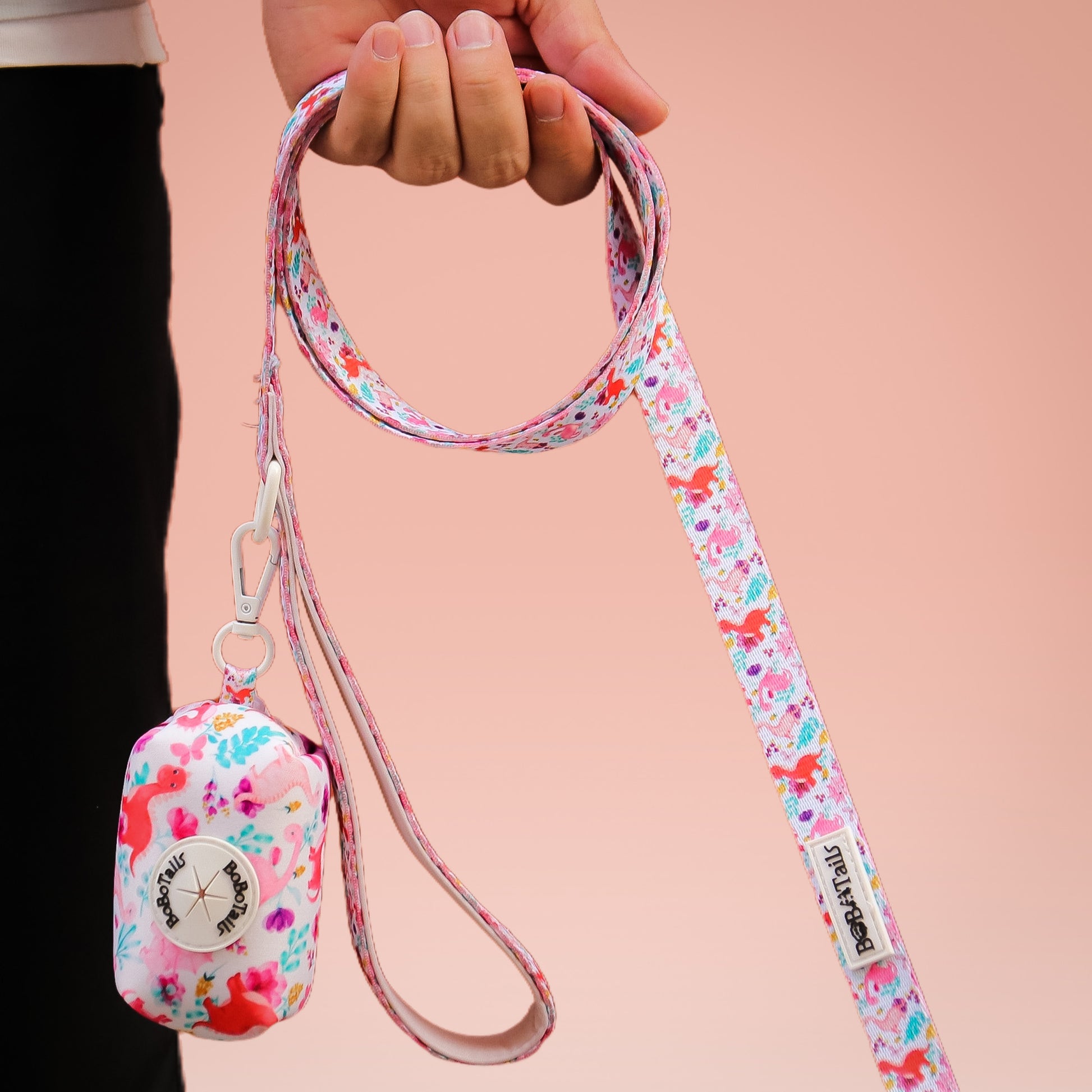 Dinosaur Printed small dog leashes matching the harness and owner accessories in a coordinated set