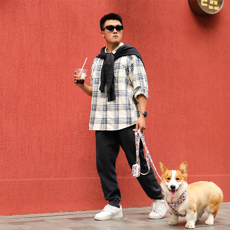 Flower Print best slip leash for dogs matching the harness and owner accessories in a coordinated set 