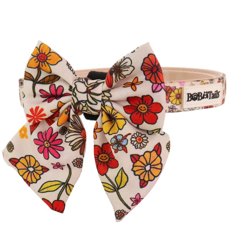 Flower Printed  bow tie and collar for dog as part of a complete dog and owner matching accessory set