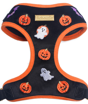 Halloween dog vest harness with pumpkins and ghosts embroidery for all breeds dogs
