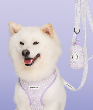 lavender lace dog poop bag holder  matching the Lavender lace harness and owner accessories for daily dog walks