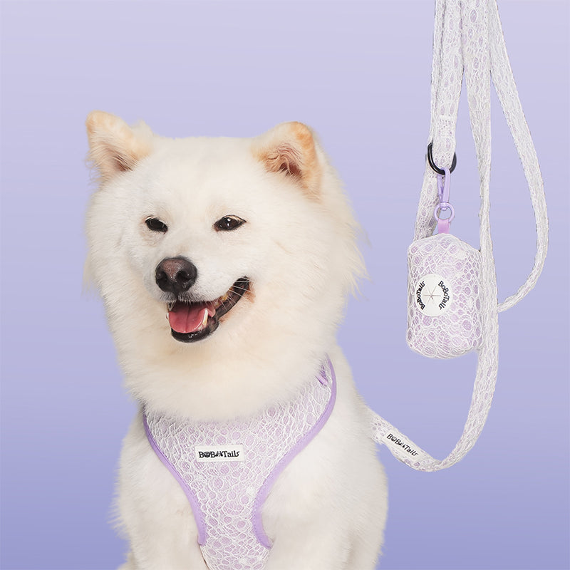 lavender lace dog poop bag holder  matching the Lavender lace harness and owner accessories for daily dog walks