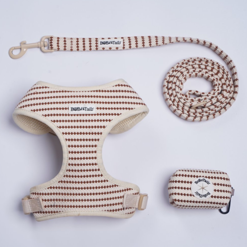 Small Grain Harness, Leash and Poop Bag Holder Bundle
