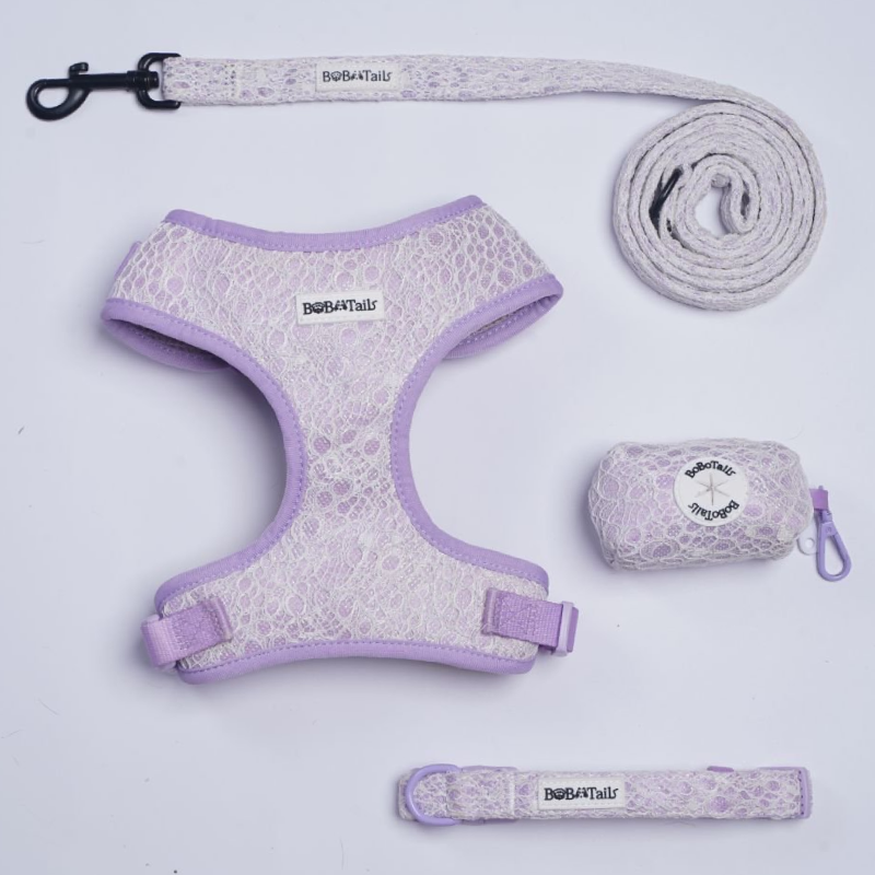 Lavender Harness, Leash, Collar and Poop Bag Holder Bundle