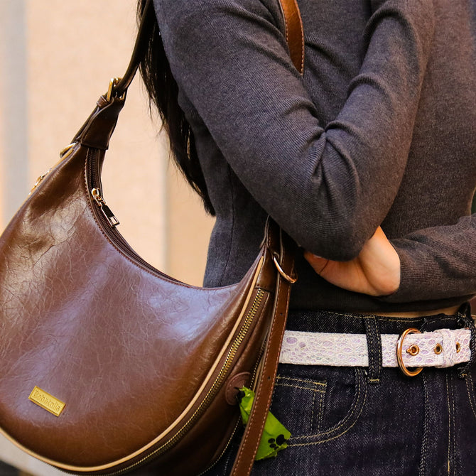 lavender lace women's belt bag designed to coordinate with lavender lace dog and owner matching accessories