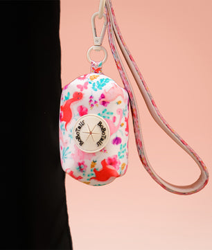 dinosaur printed dog leash with poop bag holder matching the harness and owner accessories for daily dog walks