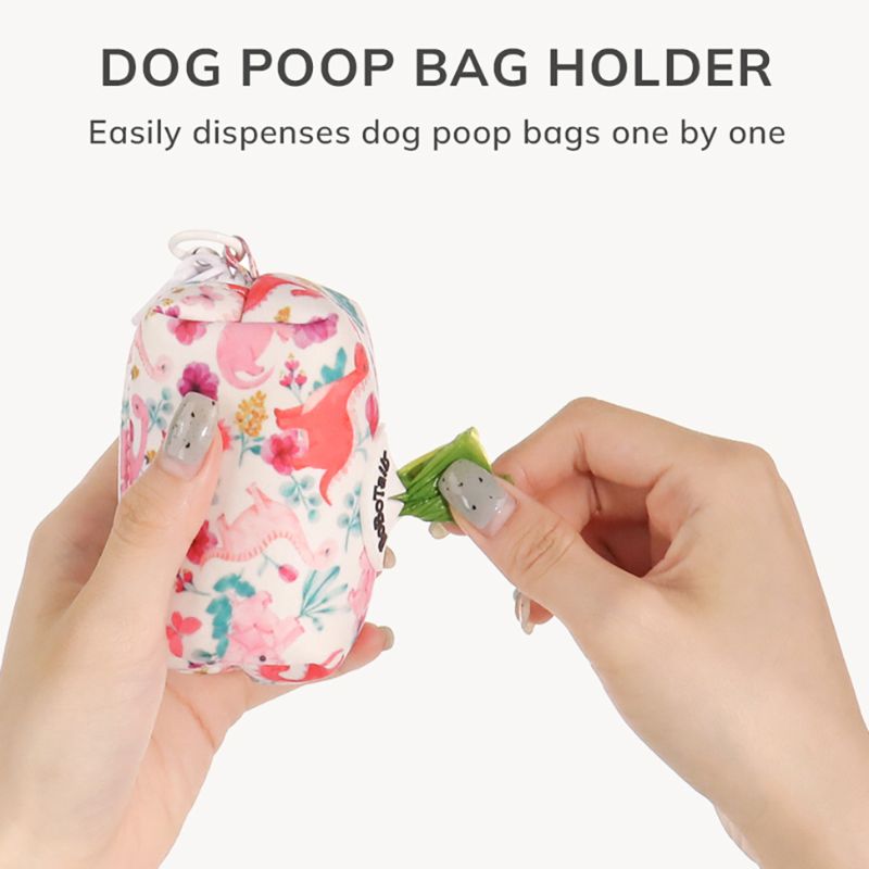 dinosaur printed dog walking accessories as part of a complete dog and owner matching accessory set