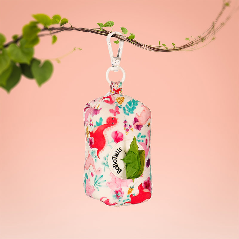 dinosaur printed trash bag dispenser roll holder matching the  harness and owner accessories for daily dog walks