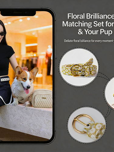 floral briliance matching dog harness and owner accessories women's belt