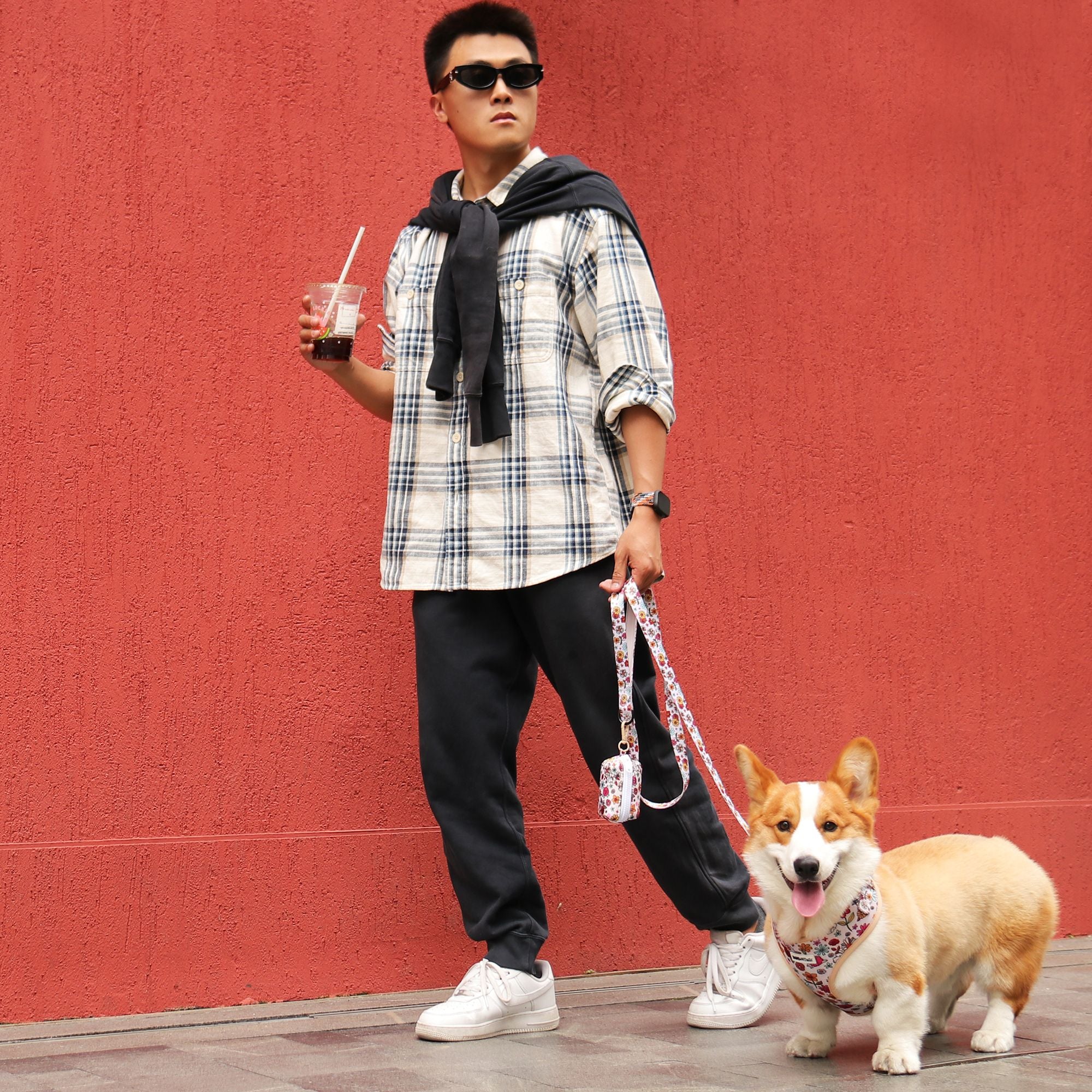 flower printed cute dog harness sets matching the  harness and owner accessories for daily dog walks 