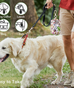 flower printed dog poop bags holder matching the harness and owner accessories for daily dog walks