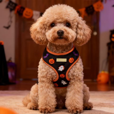 ghost embroidered dog harness for small aand medium sized dogs-bobotails