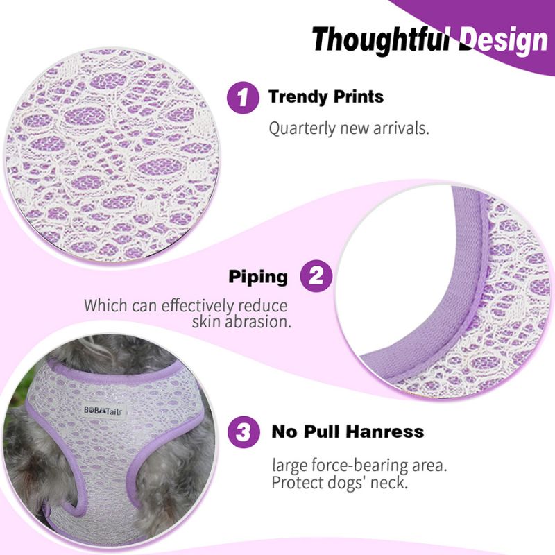 lavender lace matching dog harness set designed as part of a matching dog and owner accessory system for everyday walks