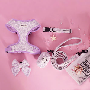Lavender Harness, Leash, Collar and Poop Bag Holder Bundle