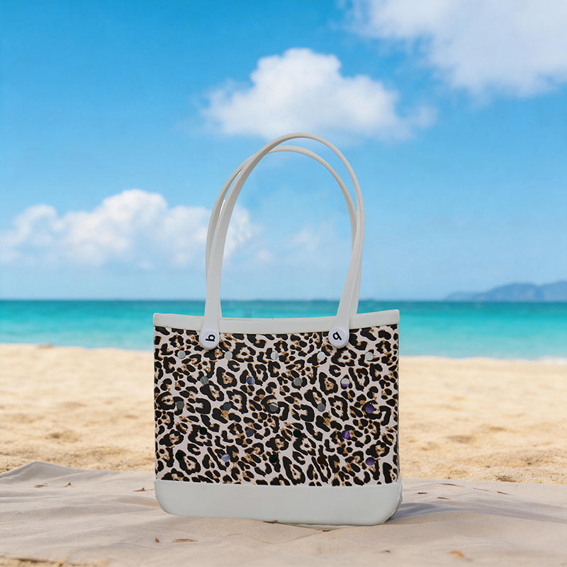 leopard print beach eva basket matchign dog harness leash set and dog mom accessories