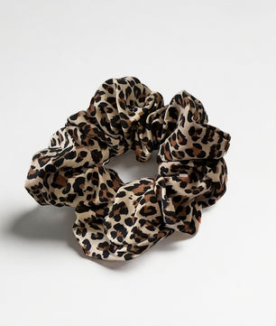 Leopard print scrunchie matching dog harness for dog mom