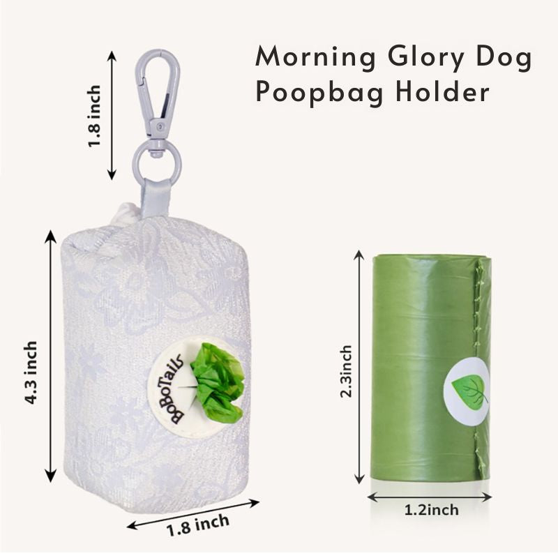 morning glory blue dog poop bag dispenser matching the leopard harness and owner accessories for daily dog walks