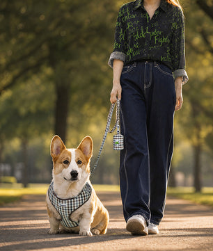 plaid design dog vest harnesss and dog leash set for small and medium size dogs