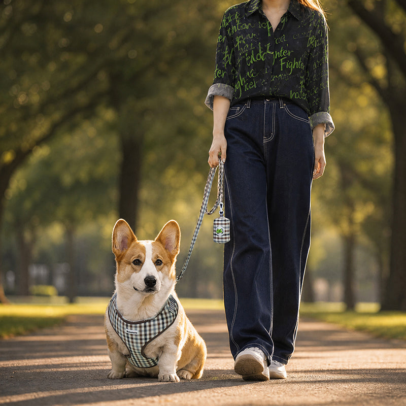 plaid design dog vest harnesss and dog leash set for small and medium size dogs